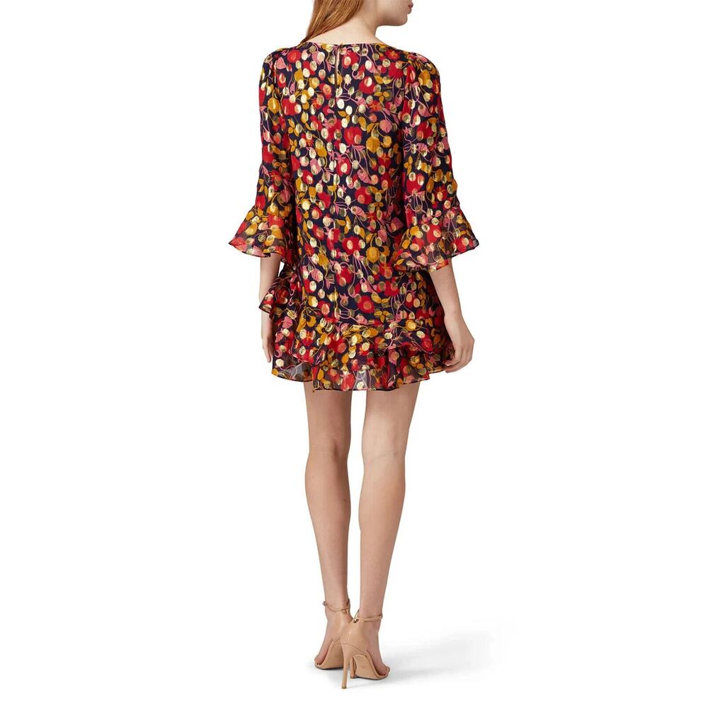 Saloni Polka Dot Marissa Mini Dress Ruffle Floral Metallic Silk Blend Size 8 - Picture 4 of 16